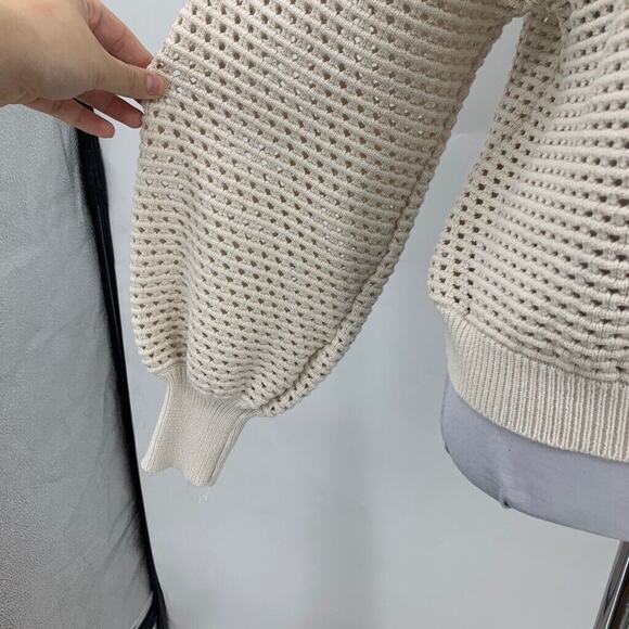 Lulus Sweater Womens M Medium Cream Open Knit Crop Crew Neck Slit Back Pullover - Picture 4 of 14